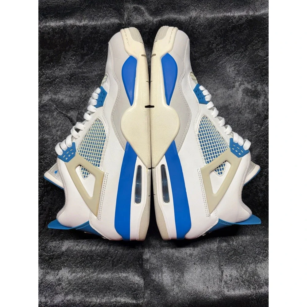 Air Jordan 4 Retro Military Blue White Grey Sneakers 308497-105 Mens